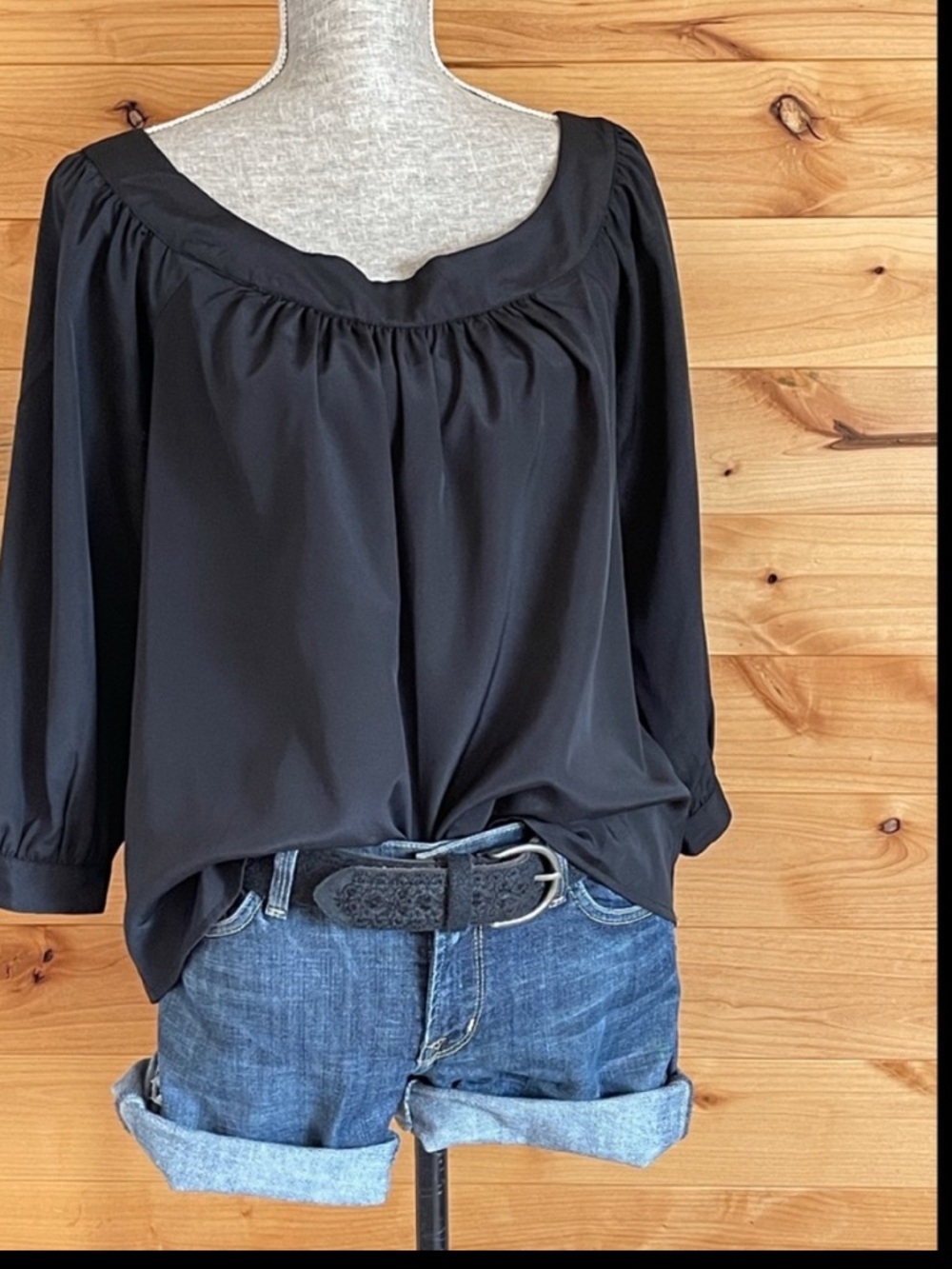 Maeve Anthropologie Black Scoop Neck Blouse